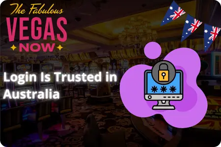 VegasNow Casino login page with security lock icon and Australian flags showing trusted access for players